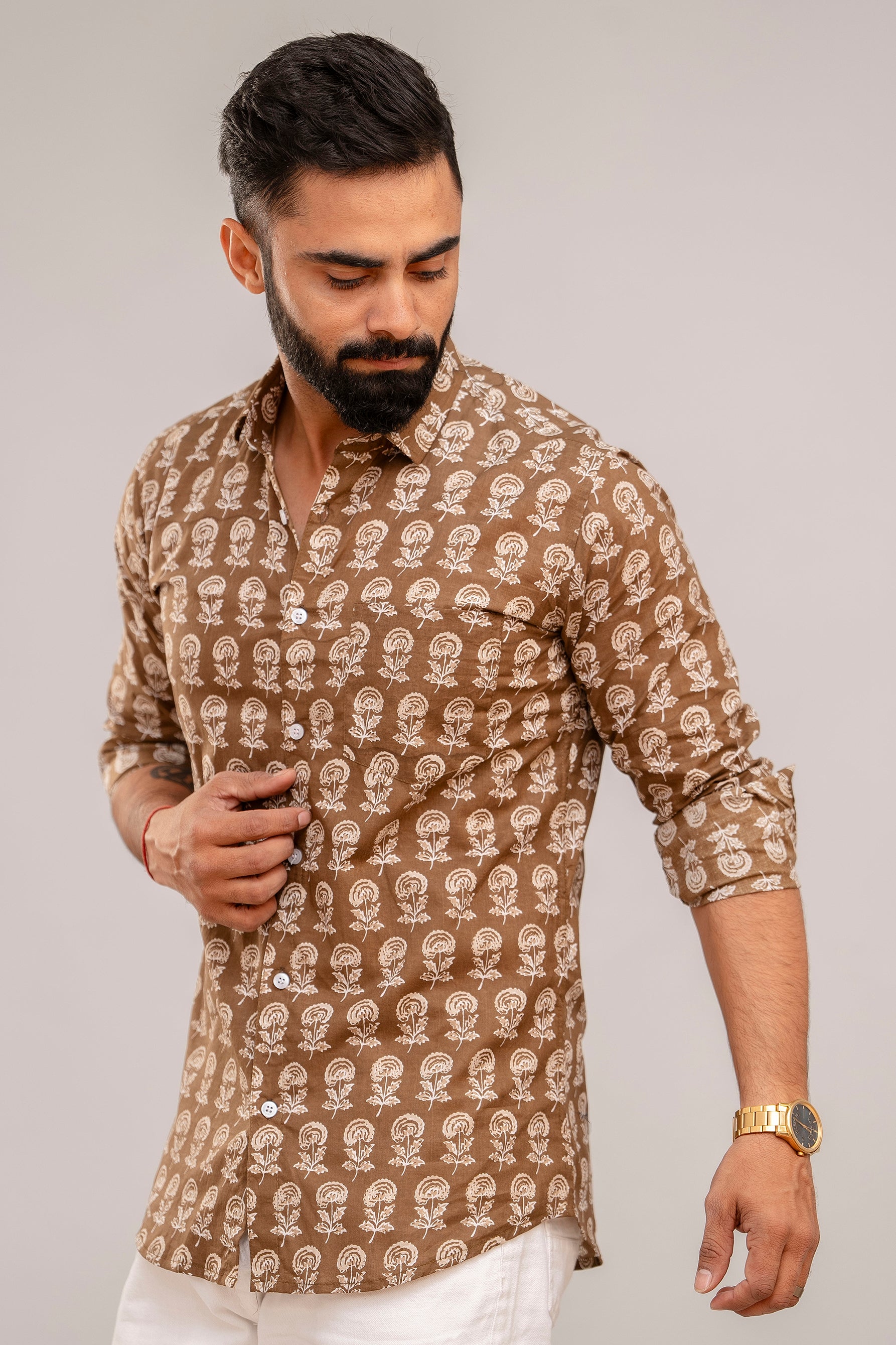 brown floral shirt mens