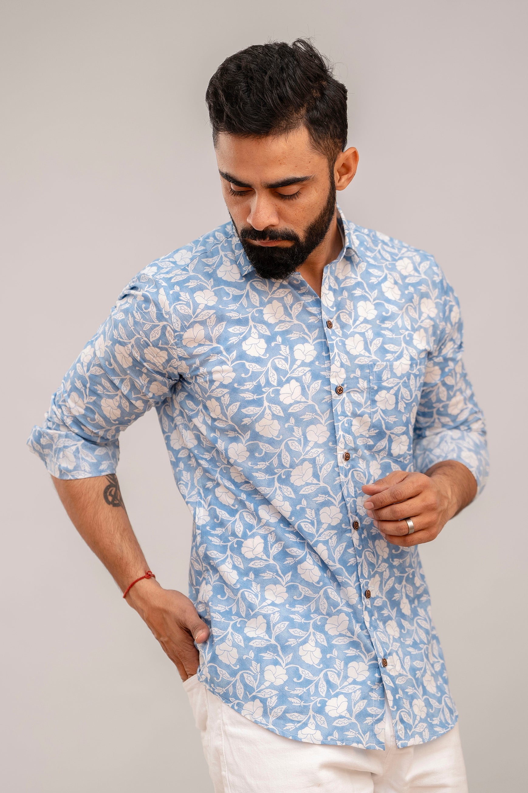 Blue Floral Jaipuri Cotton Printed Shirt