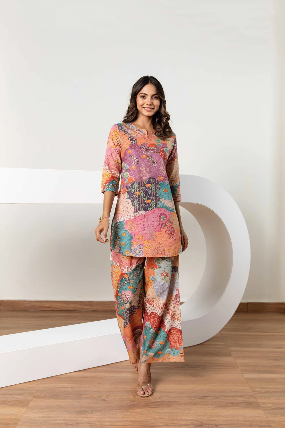 Multi-Color Abstract Fusion: Cotton Co-ord Set - Hukum Jaipur