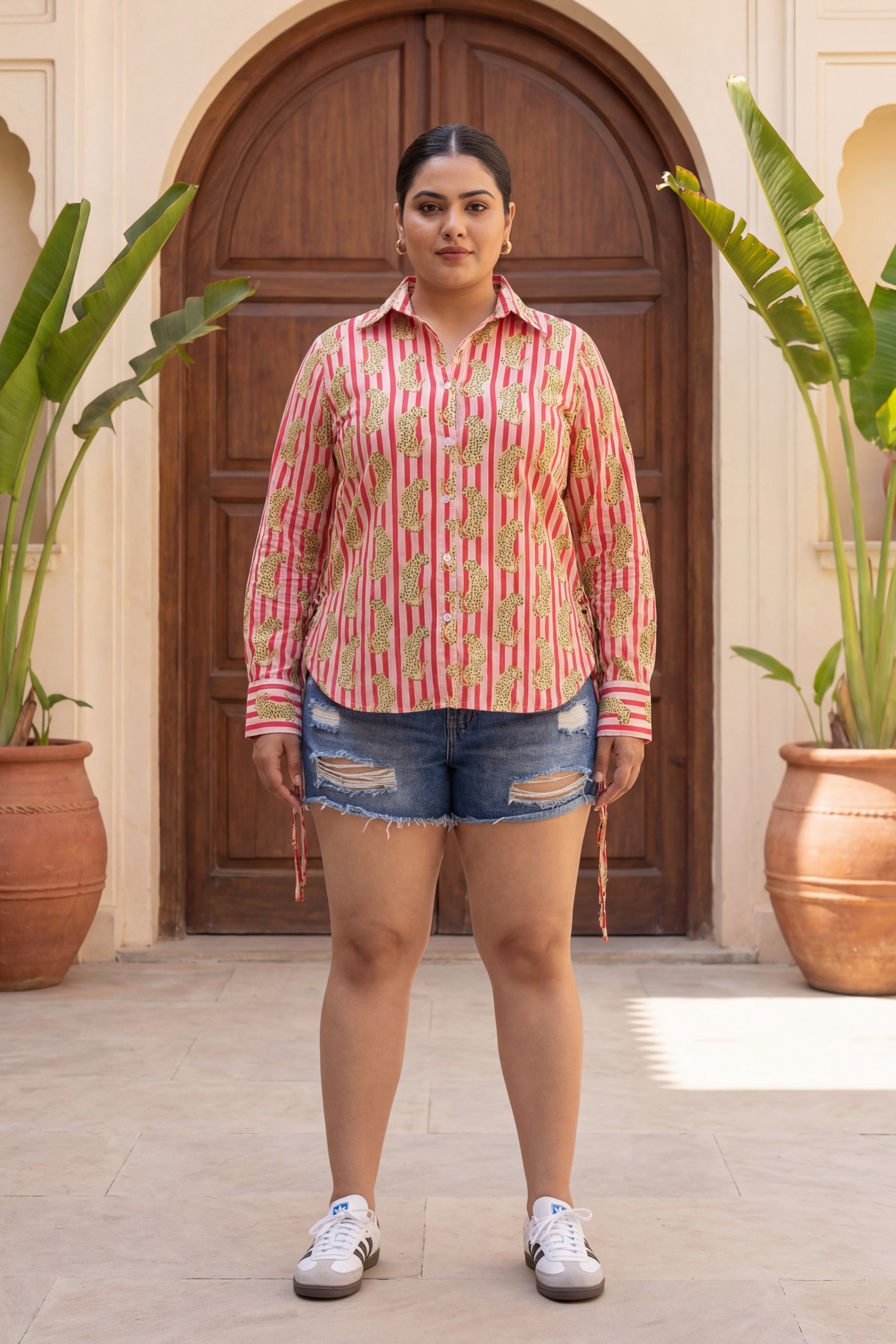 Heritage Stripes Pink White Ornamental Cotton Shirt | Hukum Jaipur