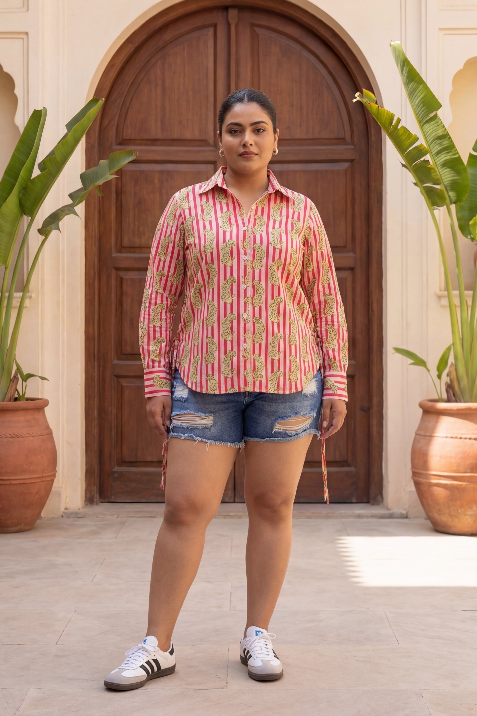 Heritage Stripes Pink White Ornamental Cotton Shirt | Hukum Jaipur