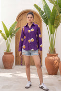 Ginger Grace Purple Illustration Cotton Shirt | Hukum Jaipur