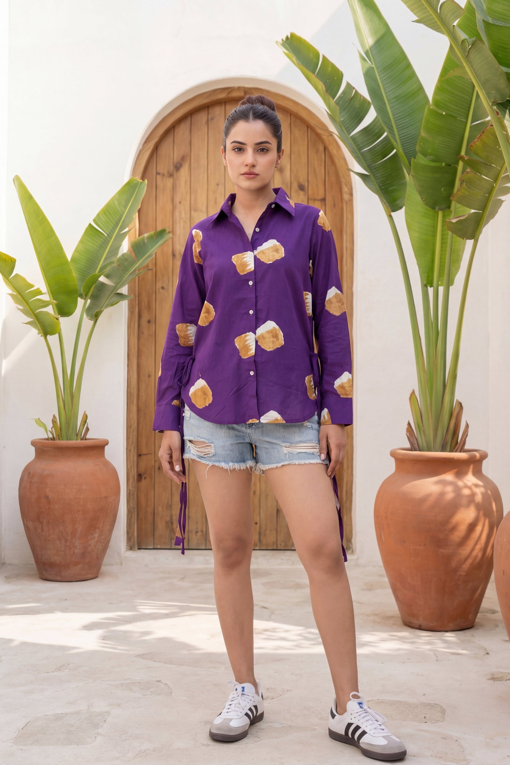 Ginger Grace Purple Illustration Cotton Shirt | Hukum Jaipur