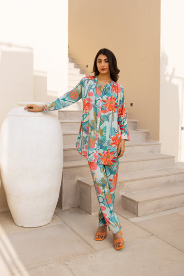 Sky Petal Muslin Co-ord Set - Hukum Jaipur