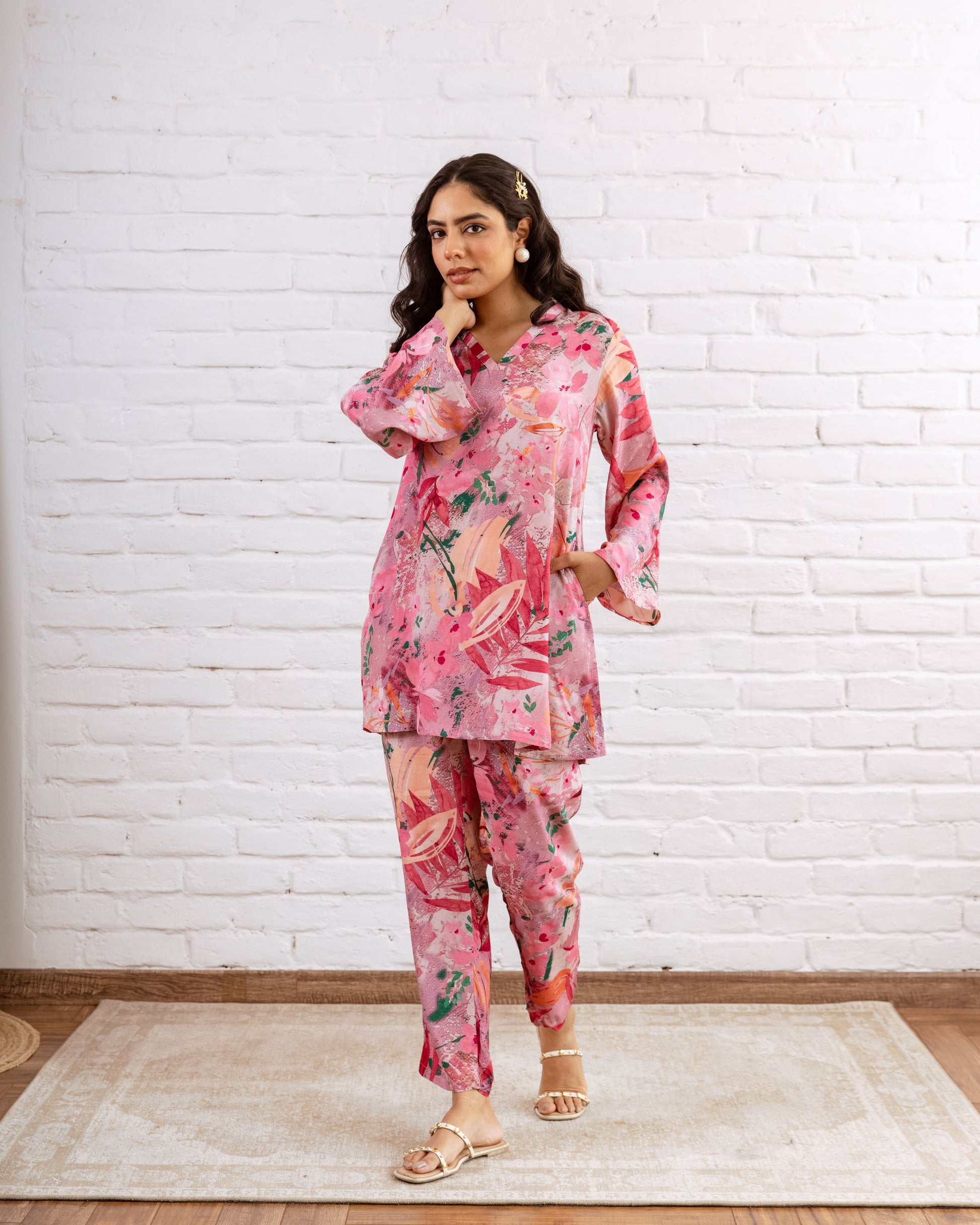 Artistic Painted Pink Blush Co-ord Set – Bold and Beautiful - Hukum Jaipur