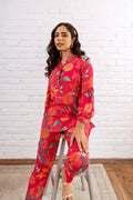 Vibrant Pink Muslin Abstract Floral Co-ord Set - Hukum Jaipur