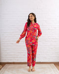 Vibrant Pink Muslin Abstract Floral Co-ord Set - Hukum Jaipur