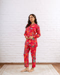 Vibrant Pink Muslin Abstract Floral Co-ord Set - Hukum Jaipur