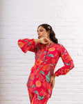 Vibrant Pink Muslin Abstract Floral Co-ord Set - Hukum Jaipur