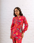 Vibrant Pink Muslin Abstract Floral Co-ord Set - Hukum Jaipur