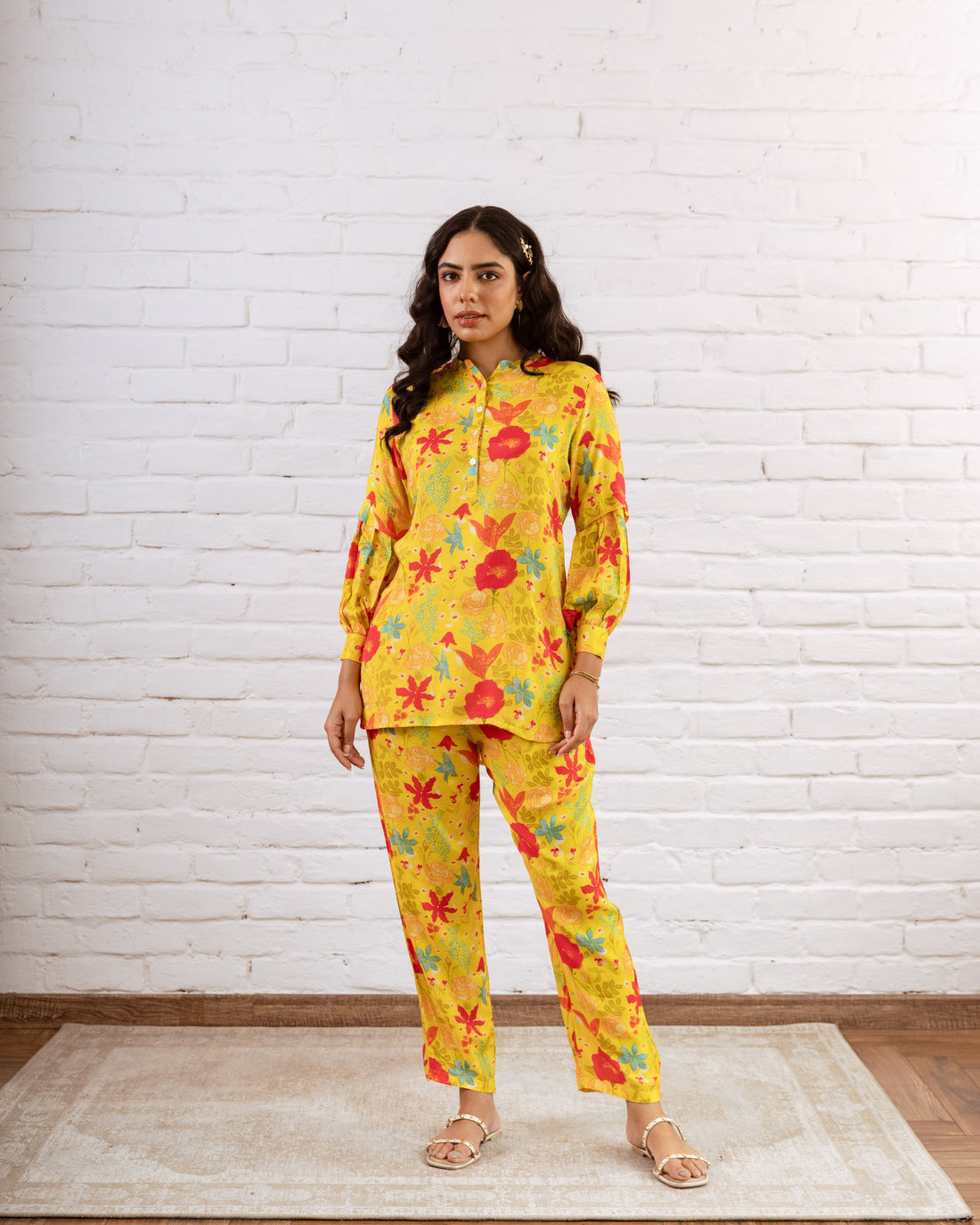 Radiant Yellow Floral Muslin Co-ord Set - Hukum Jaipur