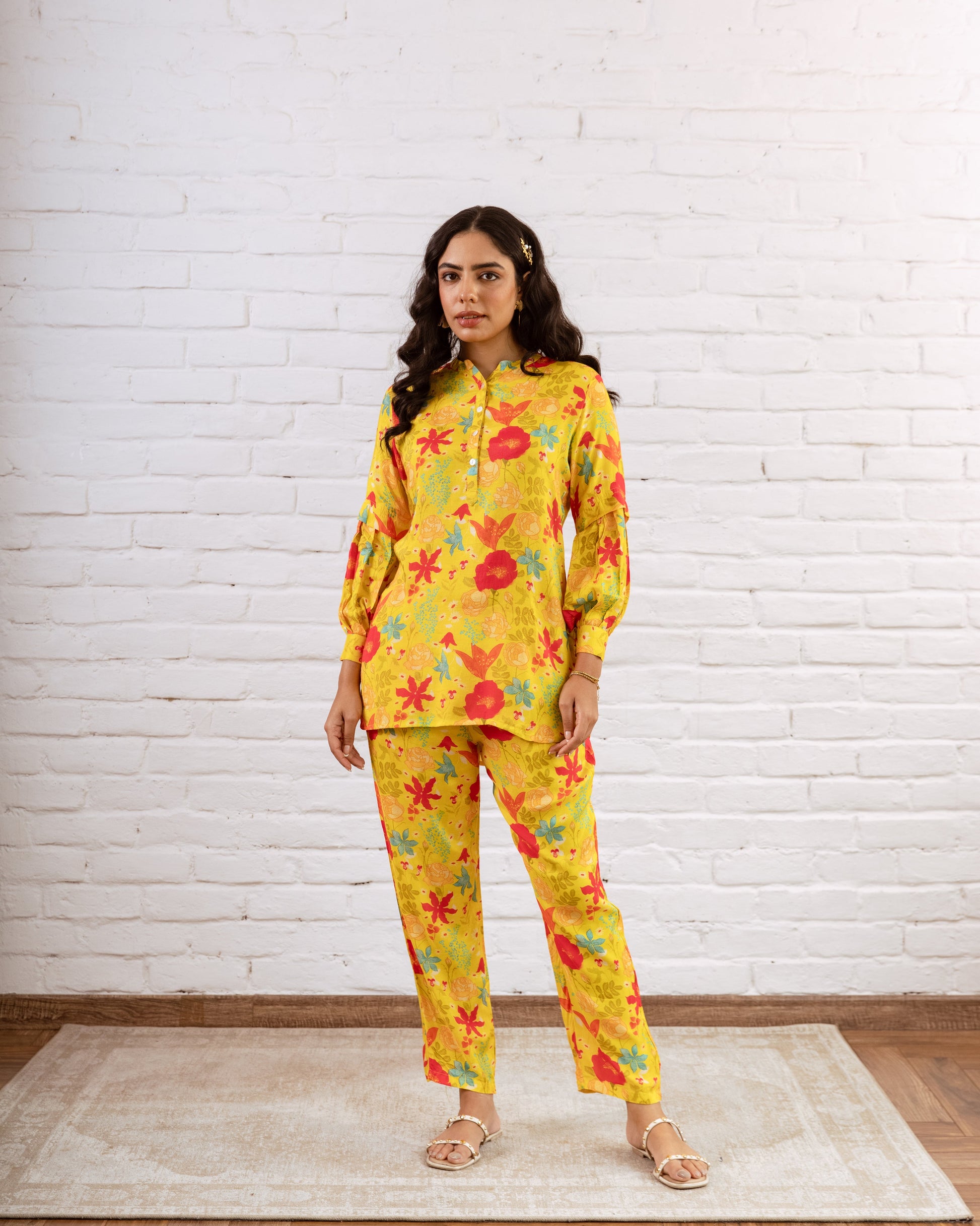 Radiant Yellow Floral Muslin Co-ord Set - Hukum Jaipur