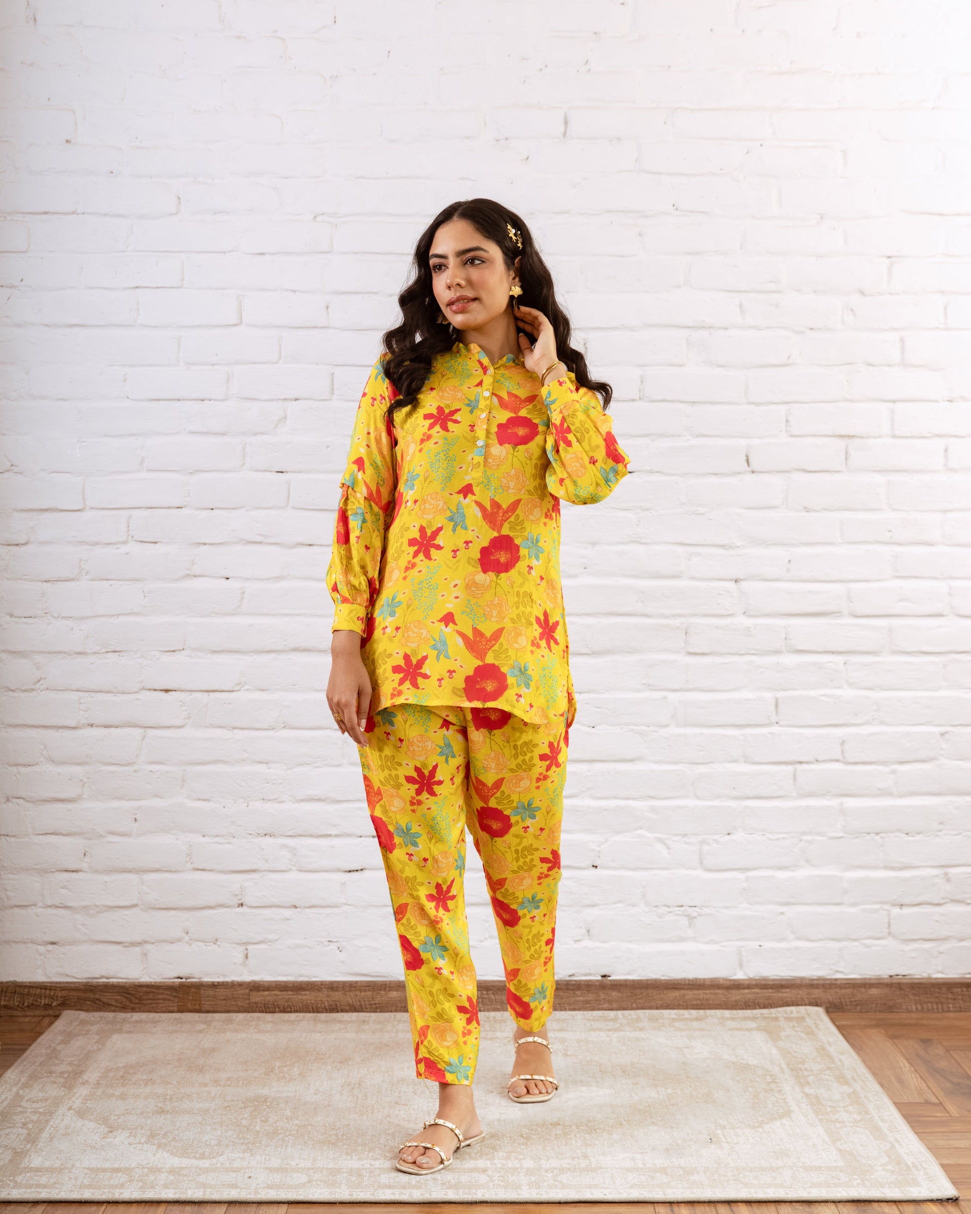 Radiant Yellow Floral Muslin Co-ord Set - Hukum Jaipur