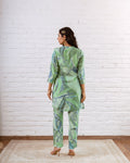 Ethereal Greens: Abstract Muslin Semi-Shirt Co-ord Set - Hukum Jaipur