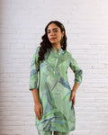 Ethereal Greens: Abstract Muslin Semi-Shirt Co-ord Set - Hukum Jaipur