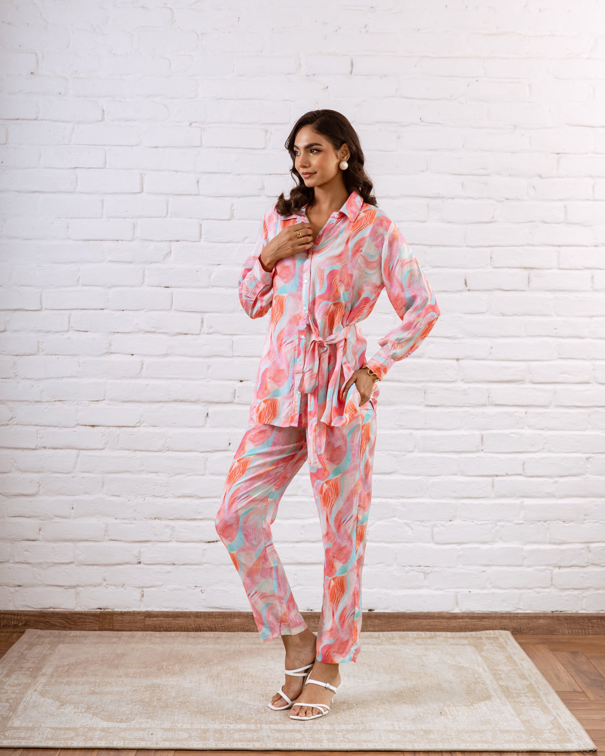 Playful Pink Abstract Muslin Co-ord Set - Hukum Jaipur