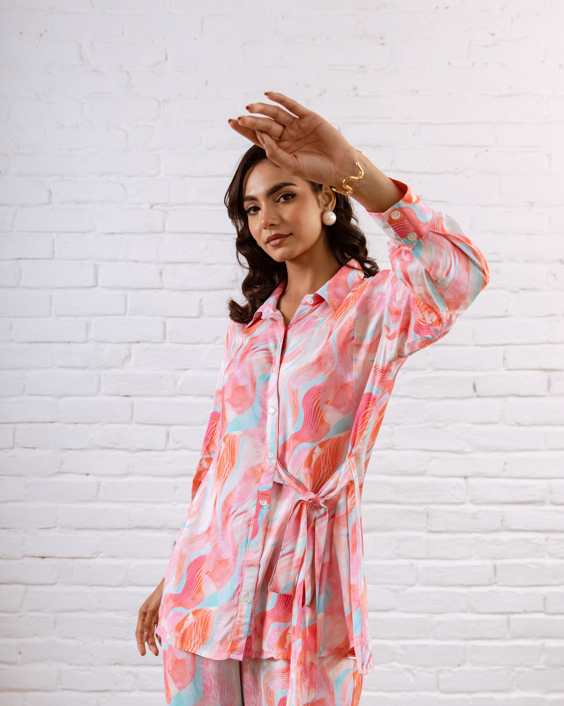 Playful Pink Abstract Muslin Co-ord Set - Hukum Jaipur