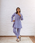 Ethereal Blue Cotton Co-ord Set with Botanical Patterns – Fresh and Stylish - Hukum Jaipur