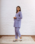 Ethereal Blue Cotton Co-ord Set with Botanical Patterns – Fresh and Stylish - Hukum Jaipur