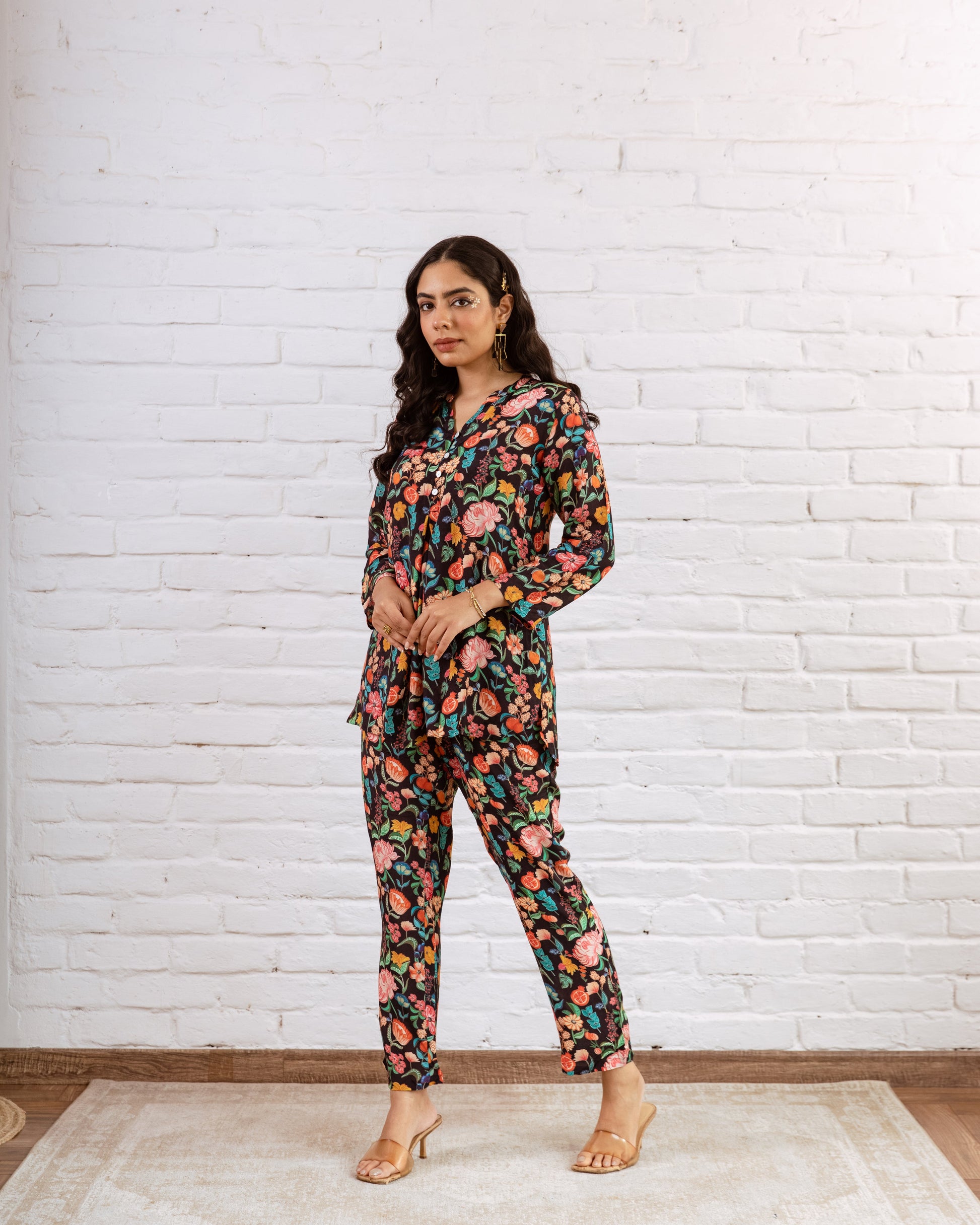 Bold Black Muslin Floral Print Co-ord Set - Hukum Jaipur