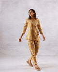 Sunny Blooms: Yellow Botanical Angrakha Cotton Co-ord Set - Hukum Jaipur