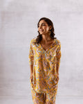 Sunny Blooms: Yellow Botanical Angrakha Cotton Co-ord Set - Hukum Jaipur