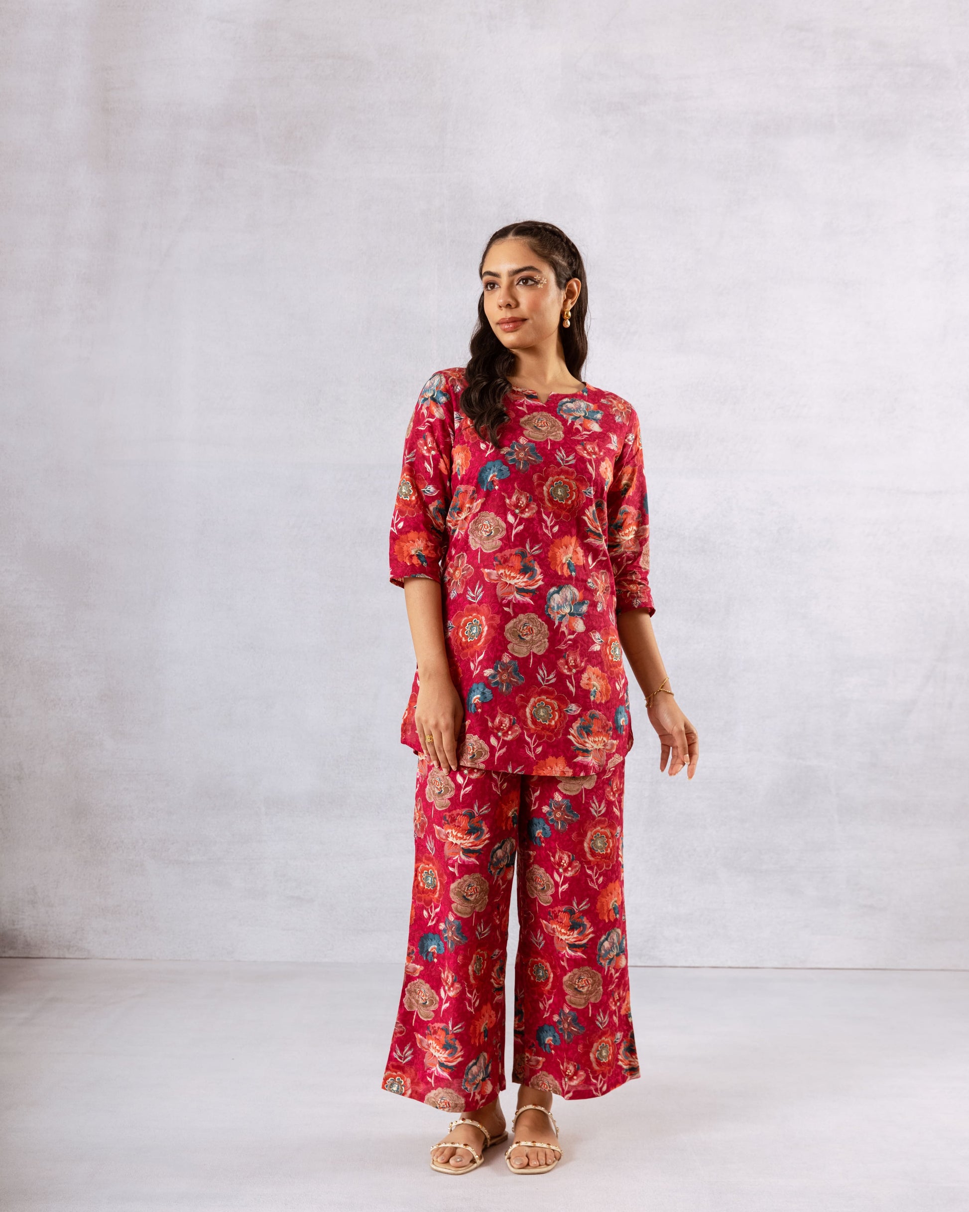 Scarlet Symphony Red Floral Print Cotton Co-ord Set - Hukum Jaipur