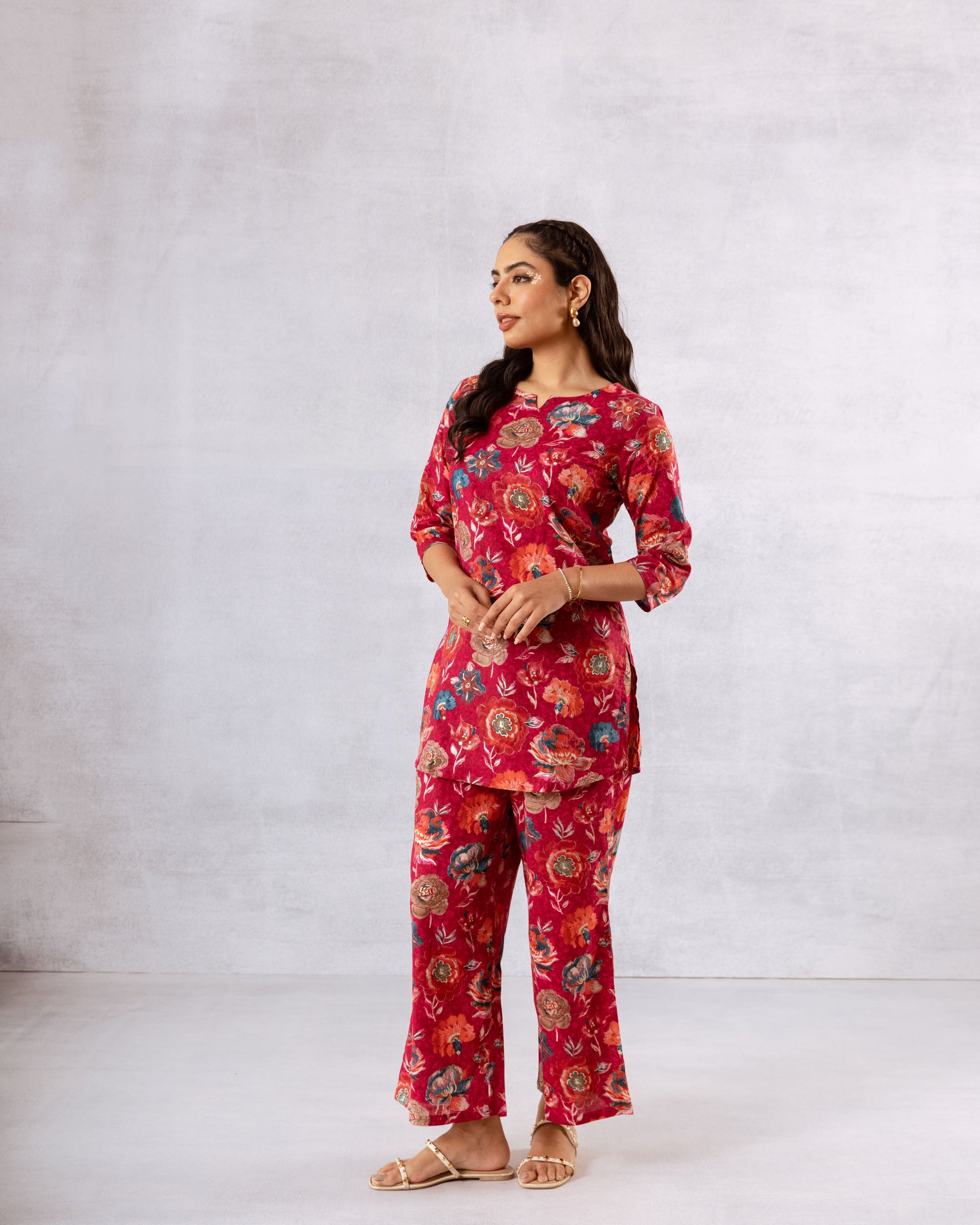 Scarlet Symphony Red Floral Print Cotton Co-ord Set - Hukum Jaipur