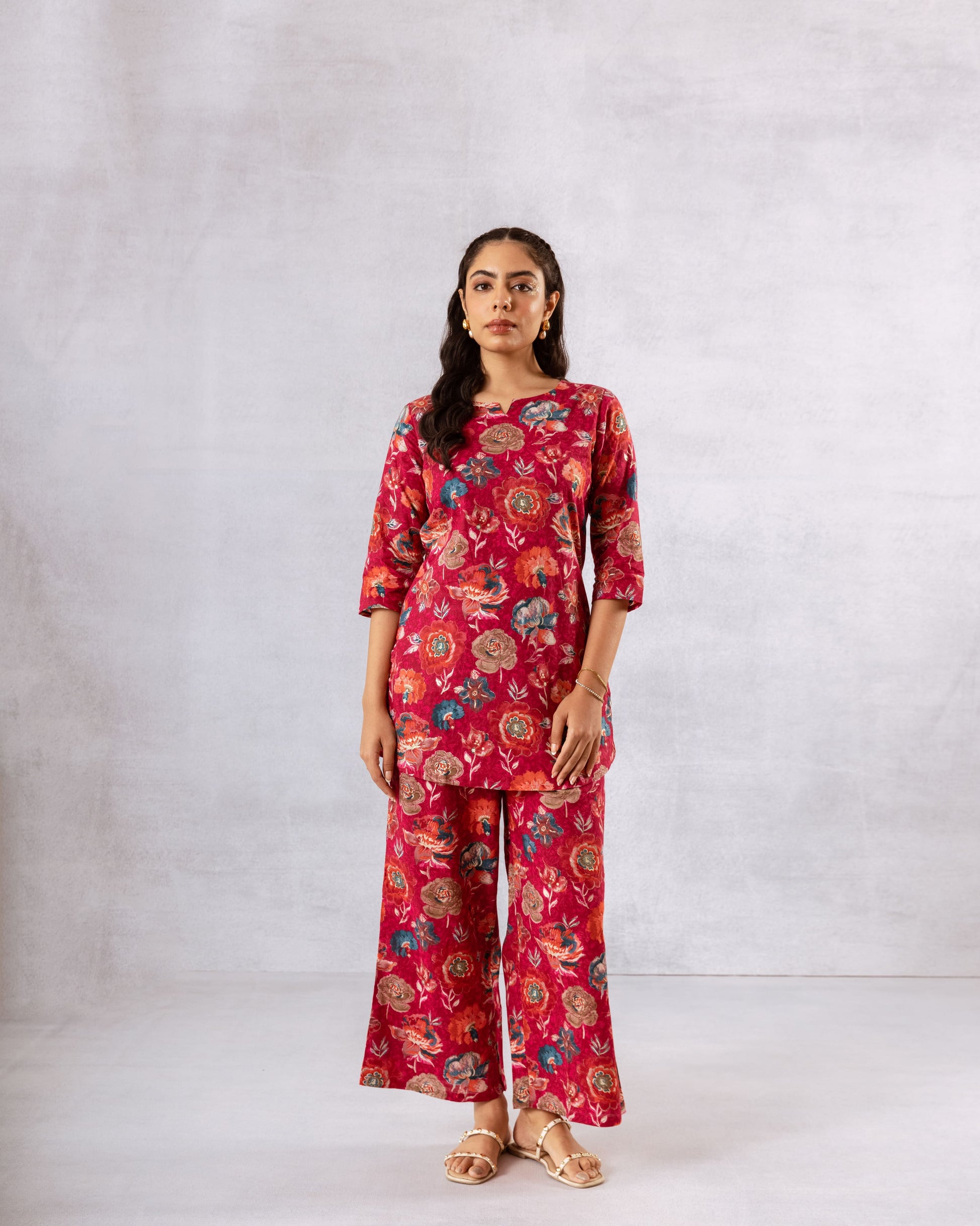 Scarlet Symphony Red Floral Print Cotton Co-ord Set - Hukum Jaipur