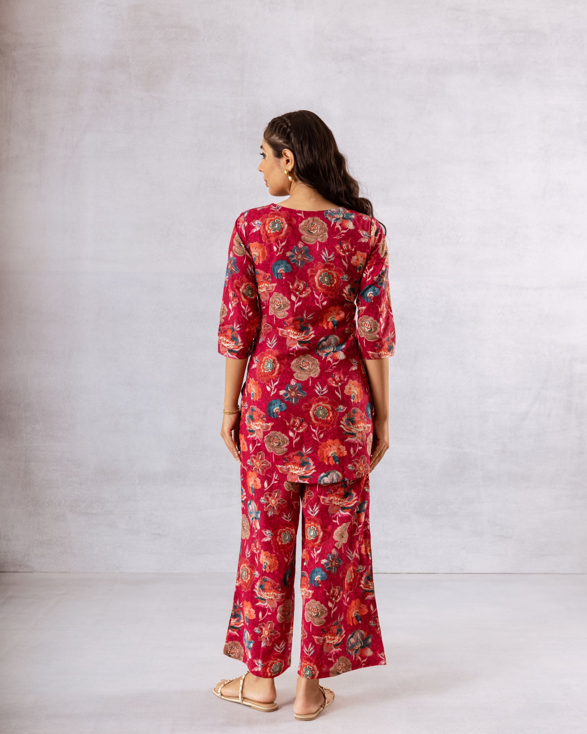 Scarlet Symphony Red Floral Print Cotton Co-ord Set - Hukum Jaipur