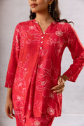 Crimson Petals: Red Minimal Floral Muslin Co-ord Set - Hukum Jaipur