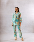 Vivid Abstract Blue Muslin Co-ord Set - Hukum Jaipur