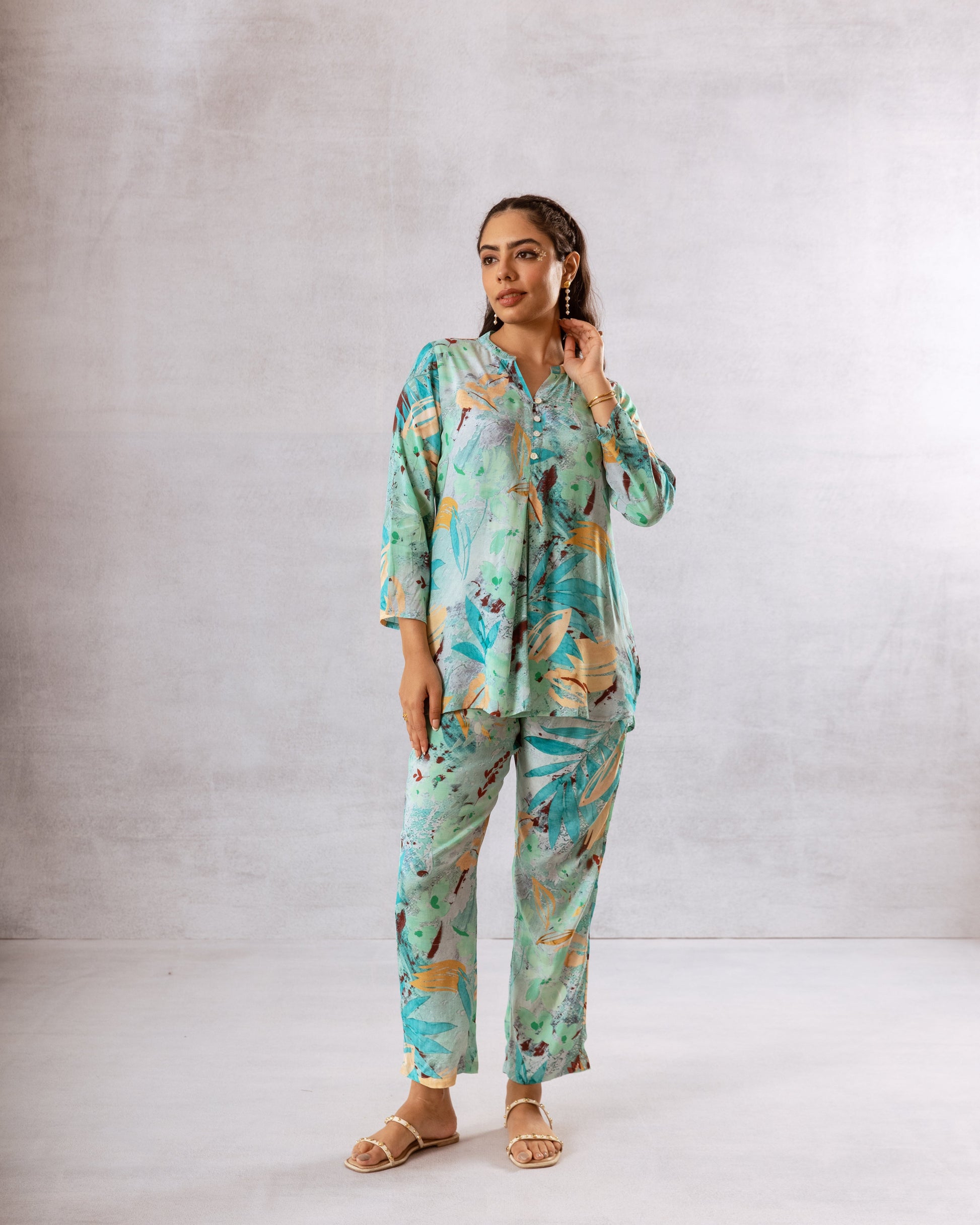 Vivid Abstract Blue Muslin Co-ord Set - Hukum Jaipur