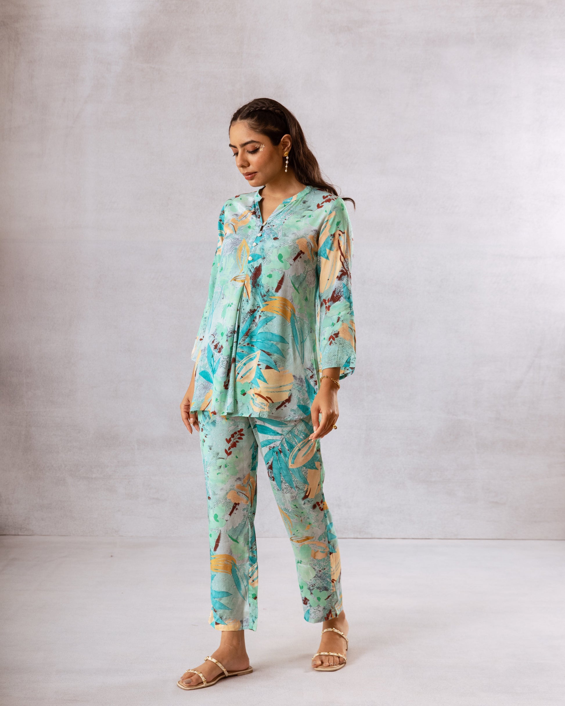 Vivid Abstract Blue Muslin Co-ord Set - Hukum Jaipur