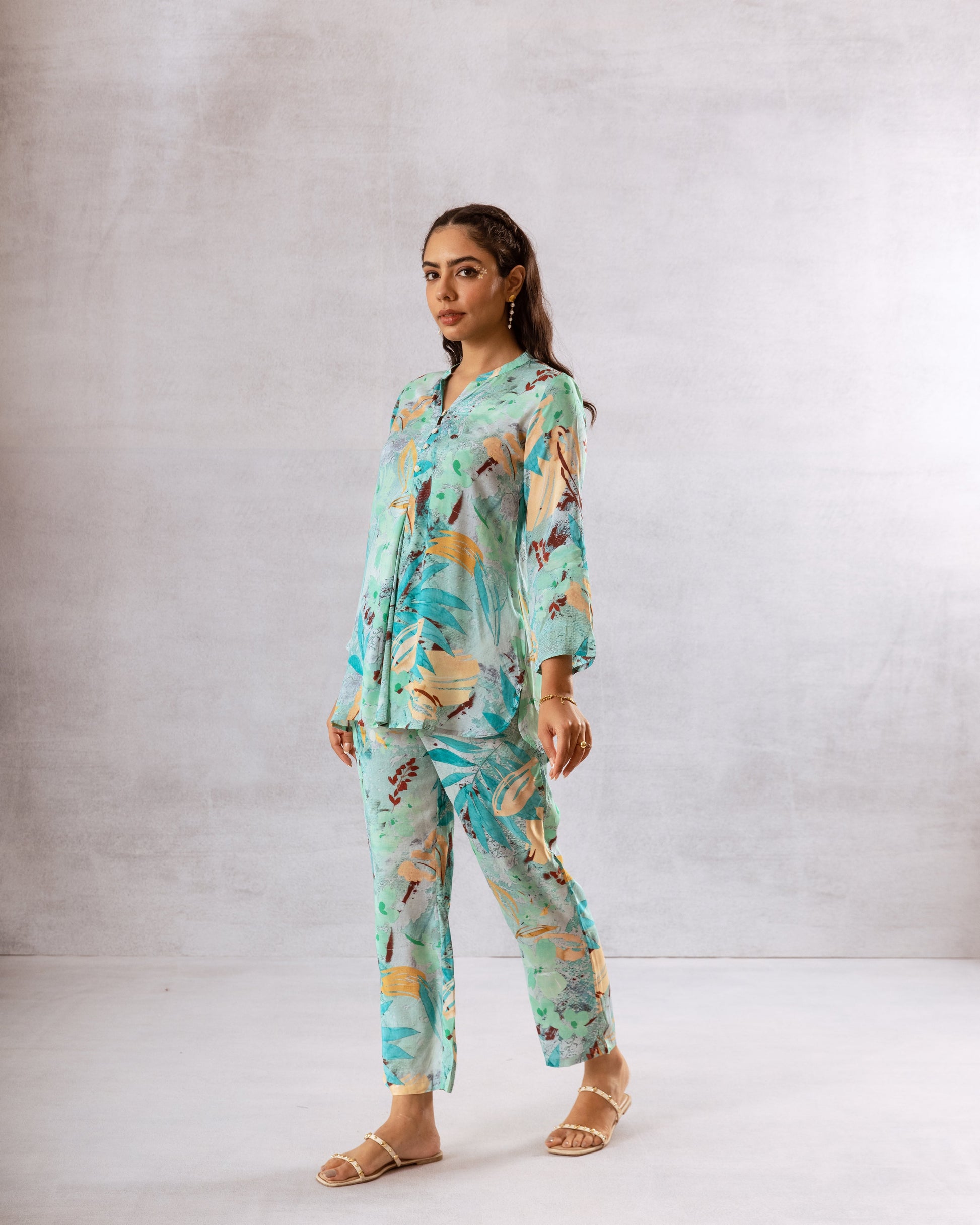 Vivid Abstract Blue Muslin Co-ord Set - Hukum Jaipur