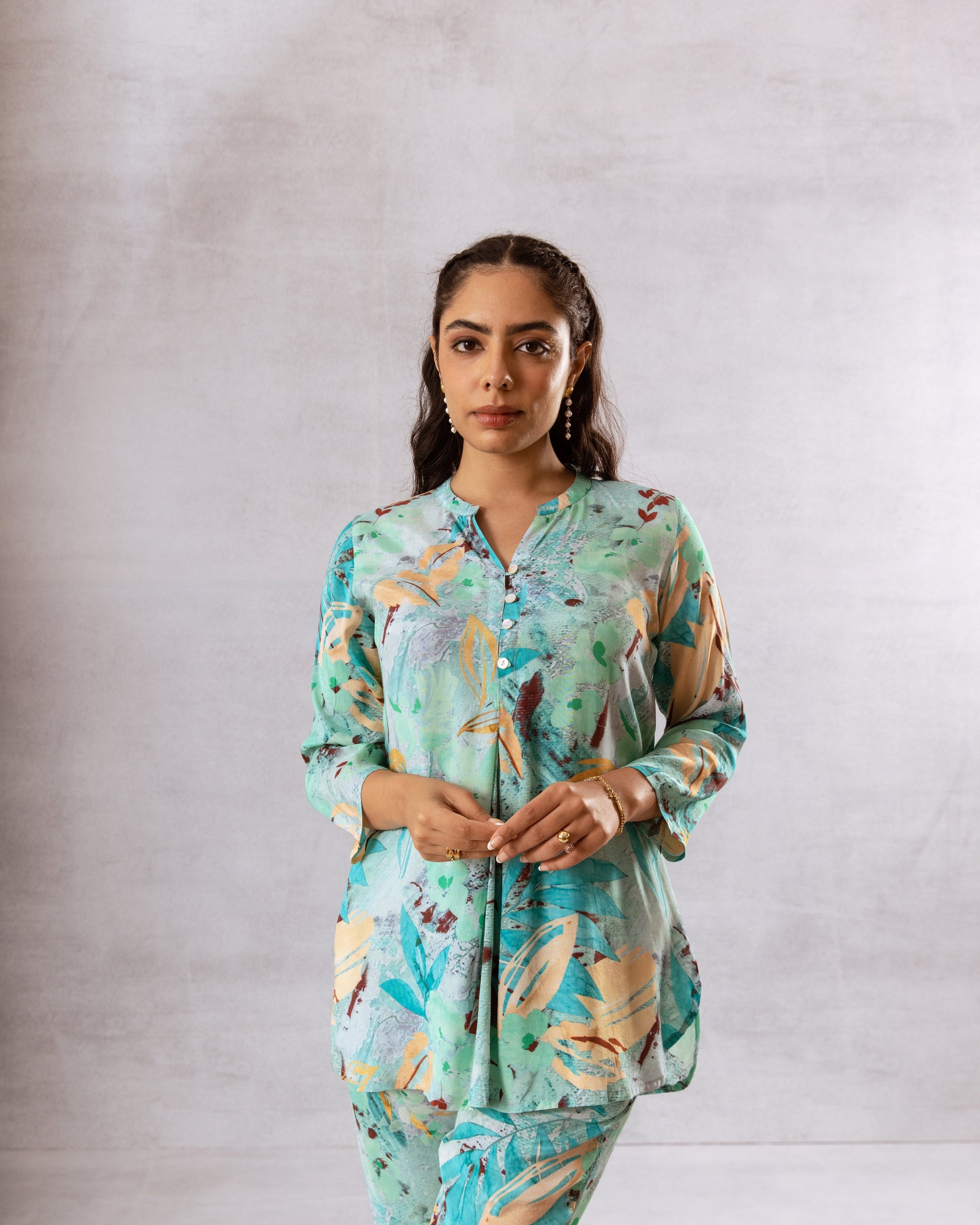 Vivid Abstract Blue Muslin Co-ord Set - Hukum Jaipur