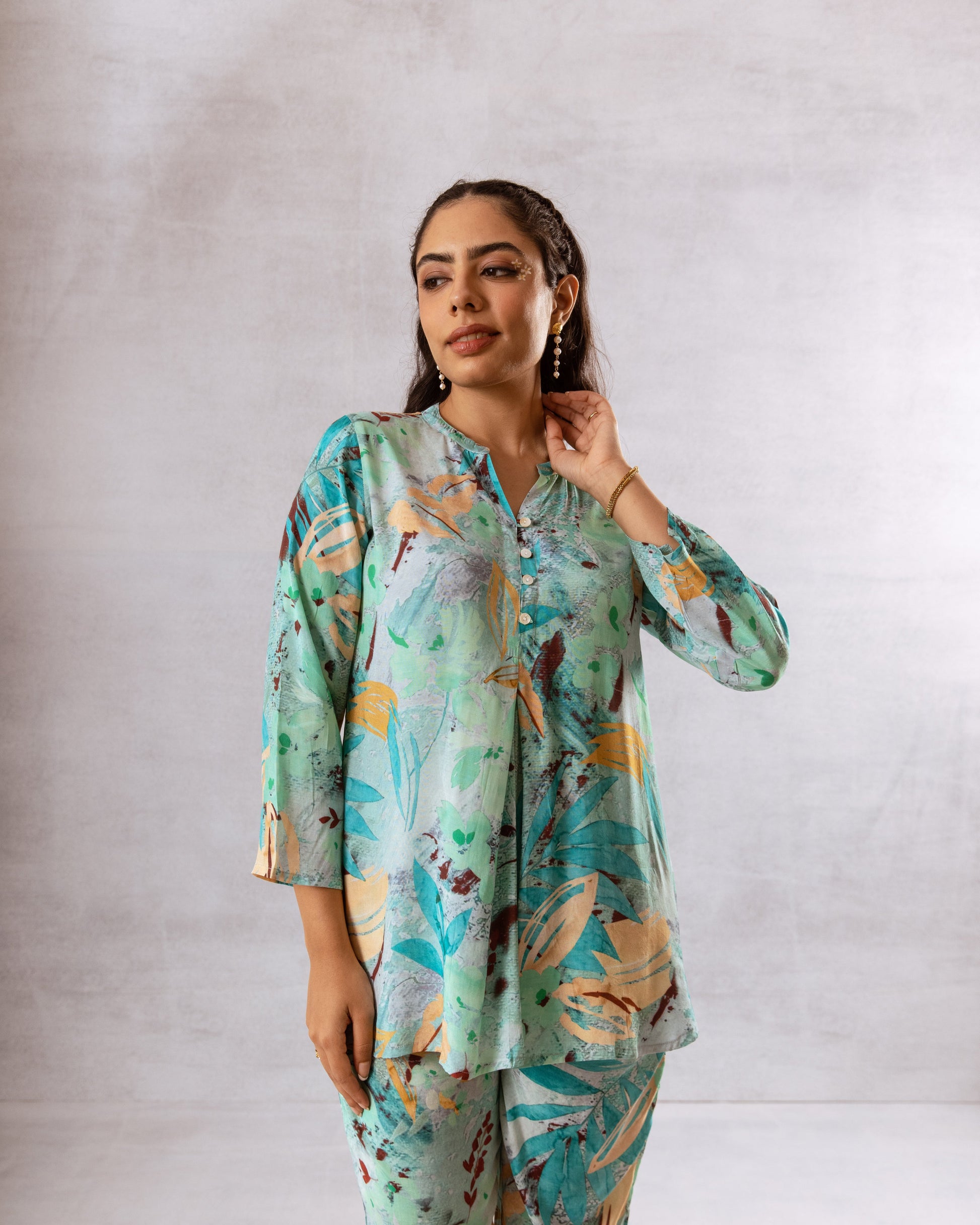 Vivid Abstract Blue Muslin Co-ord Set - Hukum Jaipur