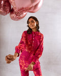 Enchanting Purple Pleated Sleeves Muslin Co-ord Set - Hukum Jaipur