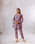 Blooming Blue: V-Neck Co-ord Set - Hukum Jaipur