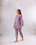 Blooming Blue: V-Neck Co-ord Set - Hukum Jaipur