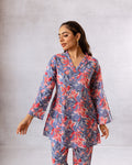 Blooming Blue: V-Neck Co-ord Set - Hukum Jaipur