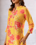 Sunlit Blooms: Yellow Floral Muslin Semi-Shirt Co-ord Set - Hukum Jaipur