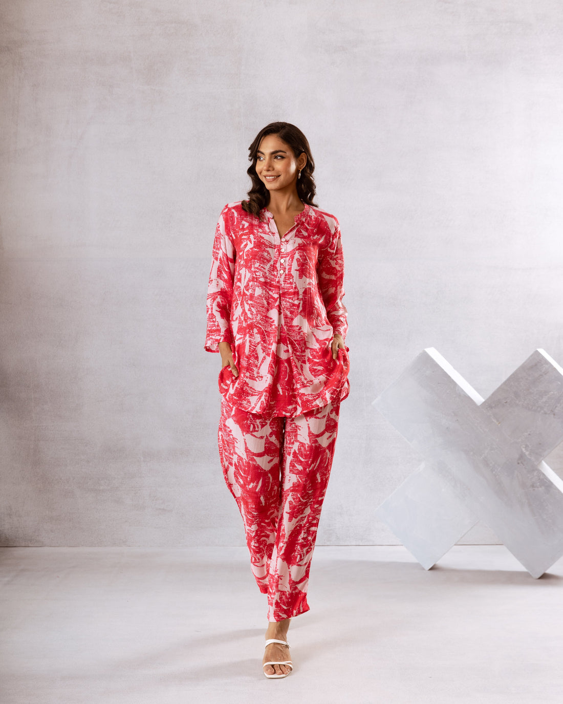 Passionate Red Muslin Co-ord Set - Hukum Jaipur