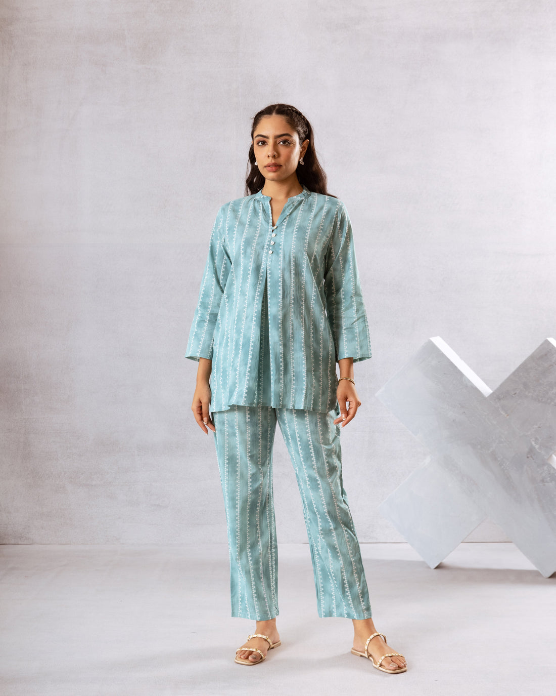 Playful Blue Cotton Geometric Dotted Co-ord Set - Hukum Jaipur