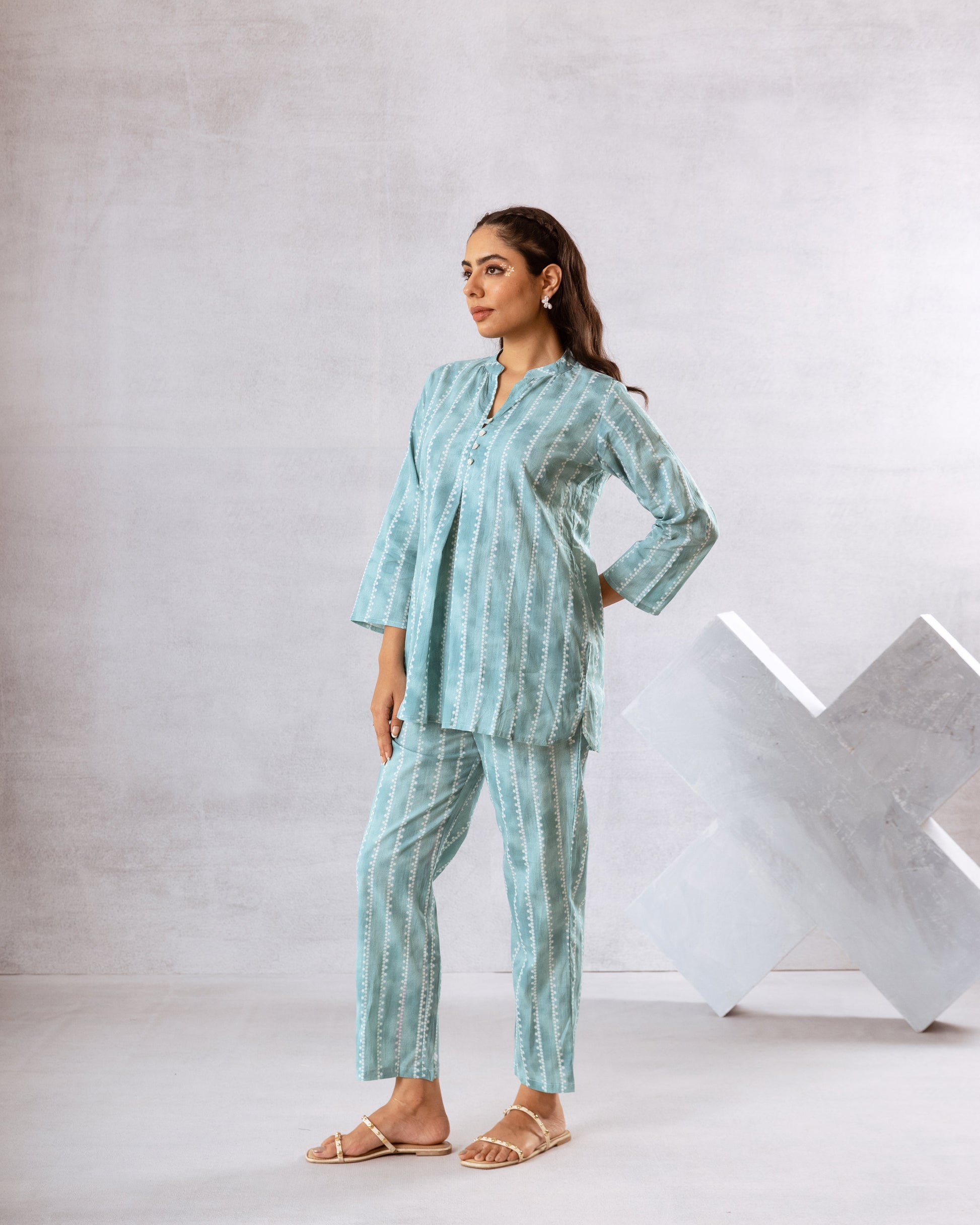 Playful Blue Cotton Geometric Dotted Co-ord Set - Hukum Jaipur