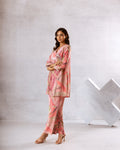 Delicate Pink Leafy Print Muslin Co-ord Set - Hukum Jaipur