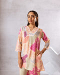 Artistic Abstract Print Muslin Co-ord Set with Lace Work - Hukum Jaipur