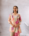 Artistic Abstract Print Muslin Co-ord Set with Lace Work - Hukum Jaipur