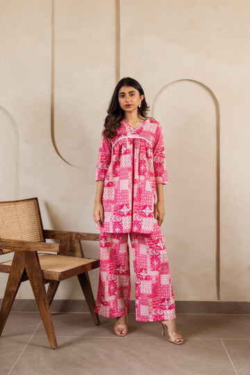 Rosette Patchwork Cotton Co-ord Set - Hukum Jaipur