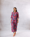 Midnight Blooms: Multi-Color Flower on Black Muslin Co-ord Set - Hukum Jaipur